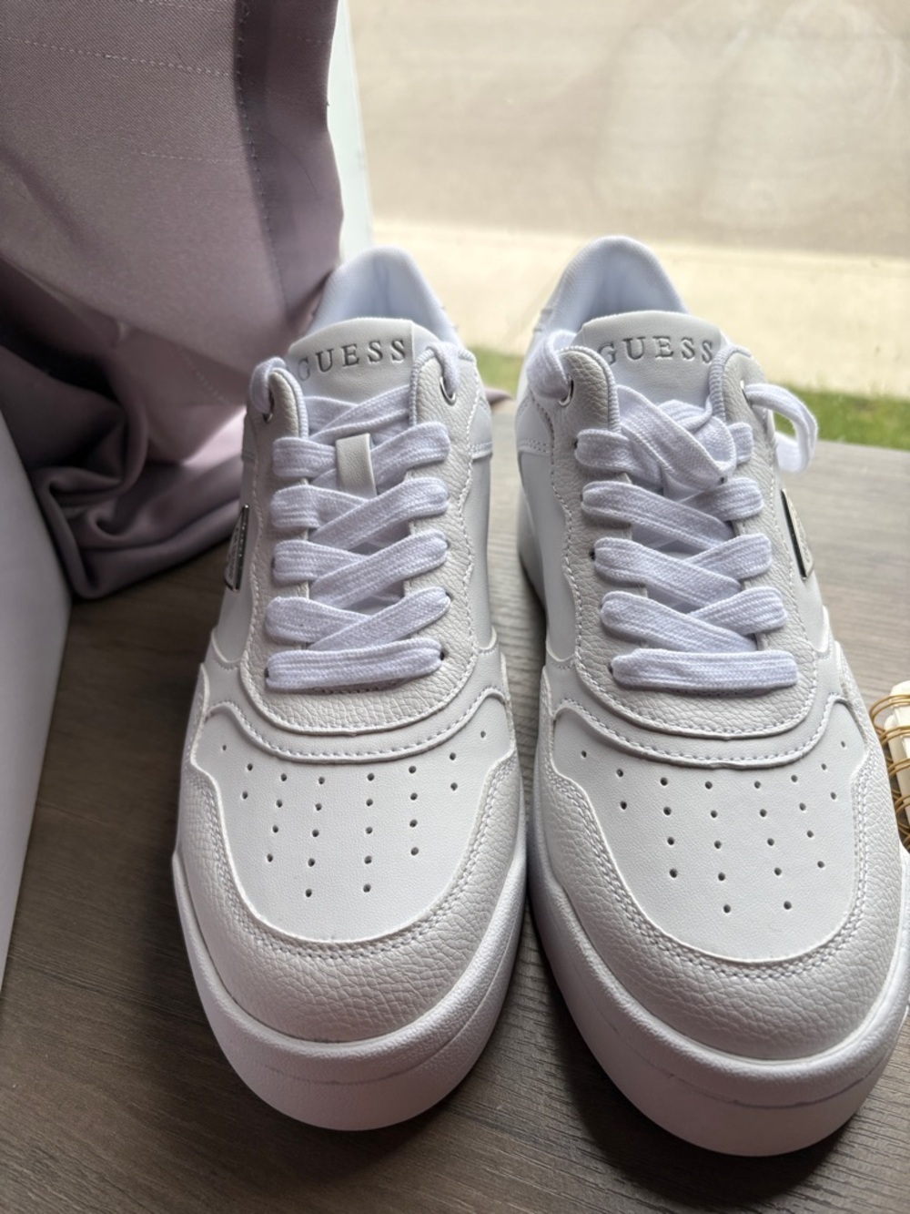 GUESS White Low-Top Platform Sneakers